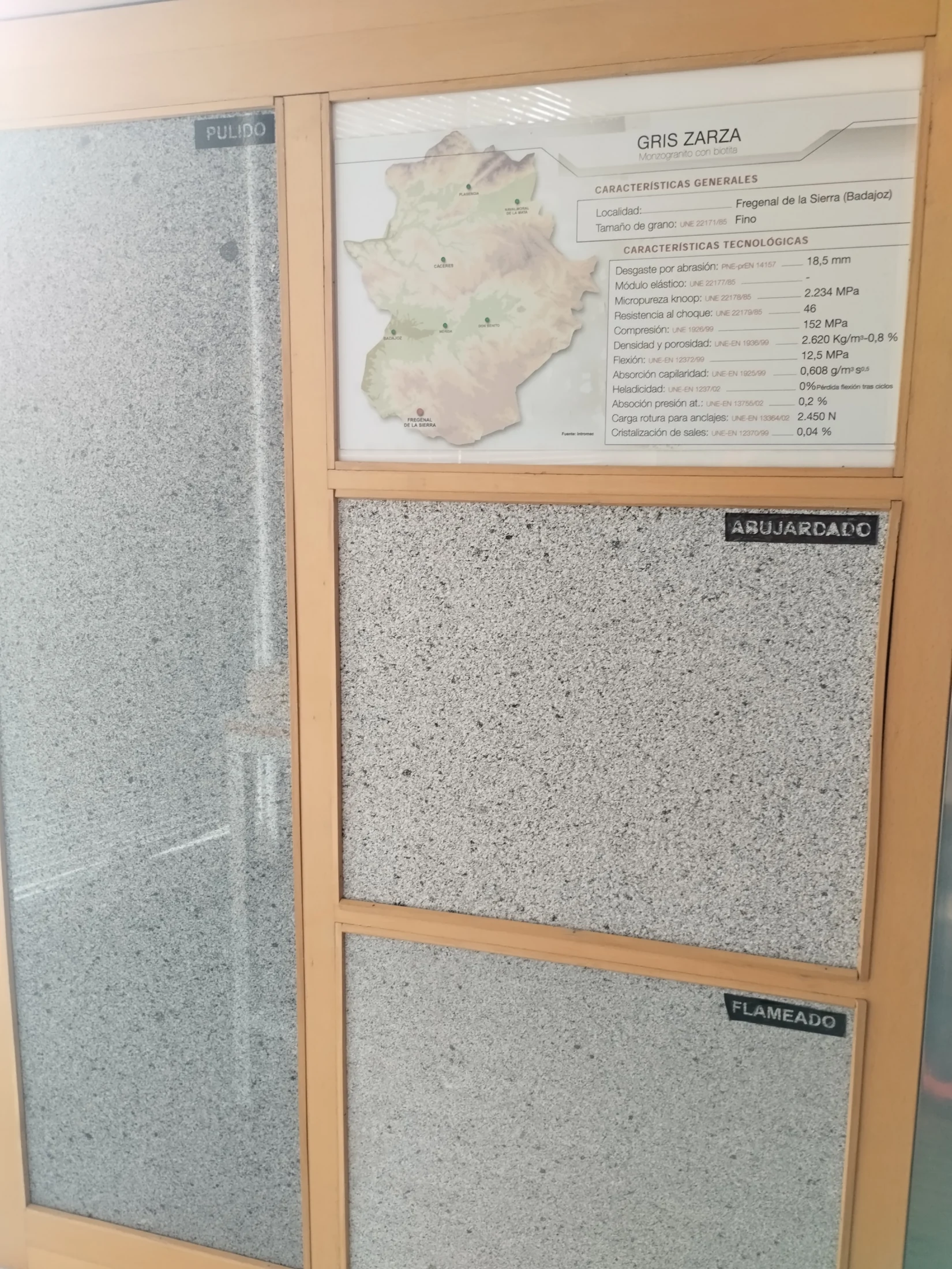 Muestras de granito Gris Zarza observadas en INTROMAC